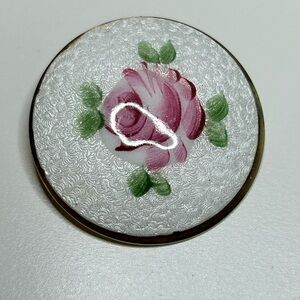 4/$100 Floral white Enamel Brooch with Pink Rose